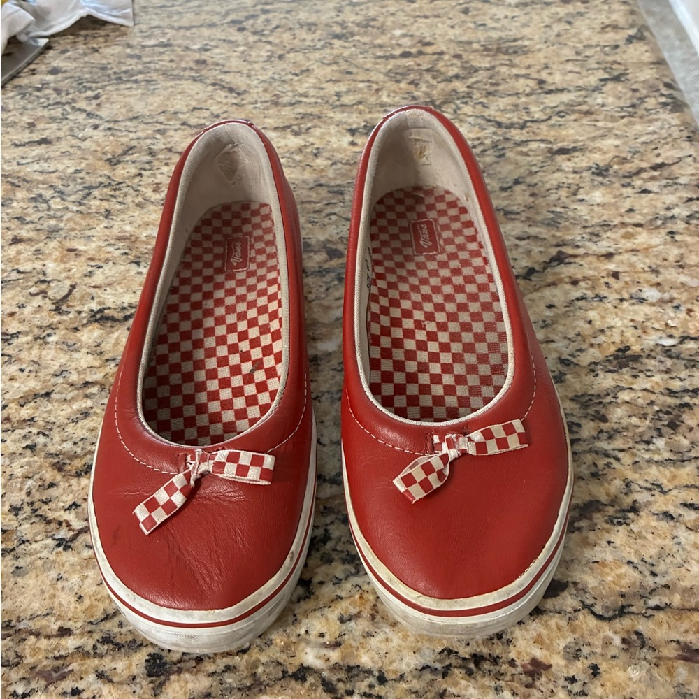 Vans Red Flats with Checkered Bow